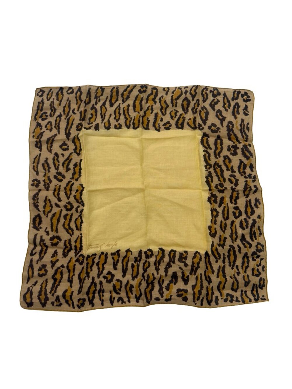 Tammis Keefe Tan Yellow Leopard Print Linen Handkerchief Scarf One Size Women's